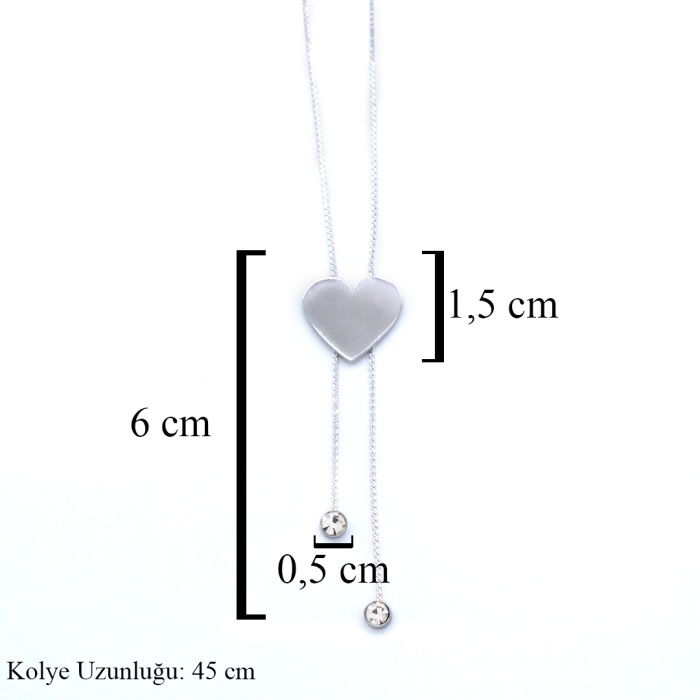 316L Çelik Zirkon Taşlı Kalp Model Kadın Kolye KLY-574