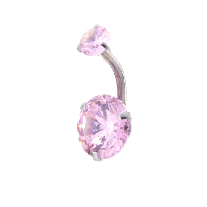 316L Çelik Pembe Zirkon Taşlı Piercing  PRC-207