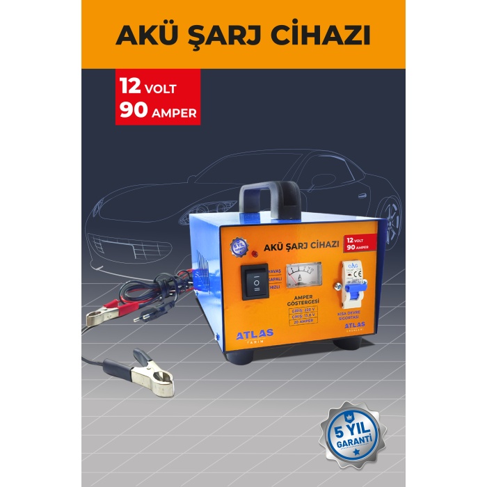 ATLAS AKÜ ŞARJ CİHAZI 12 VOLT 90 AMPER 5 YIL GARANTİ