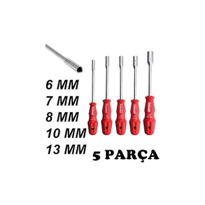 5 Adet Lokma Anahtar Tornavida 6/7/8/10/13/mm Metal Altıgen