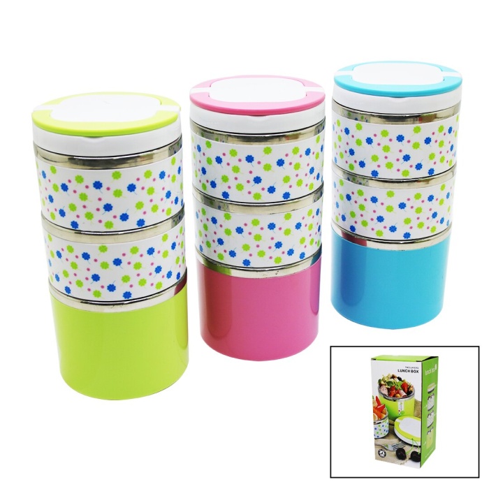 LUNCH BOX-10781 ( ÇİÇEKLİ ) ( 3LÜ ) SEFER TASI & SAKLAMA KABI RENKLİ 1.26LT*36