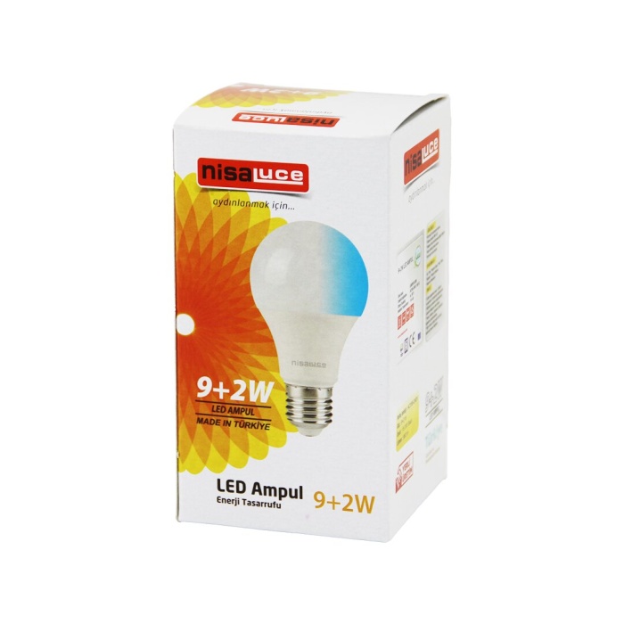 NİSALUCE EAMP-074/BM ( 9+2W E27 ) ( BEYAZ-MAVİ ) LED AMPUL*10X20