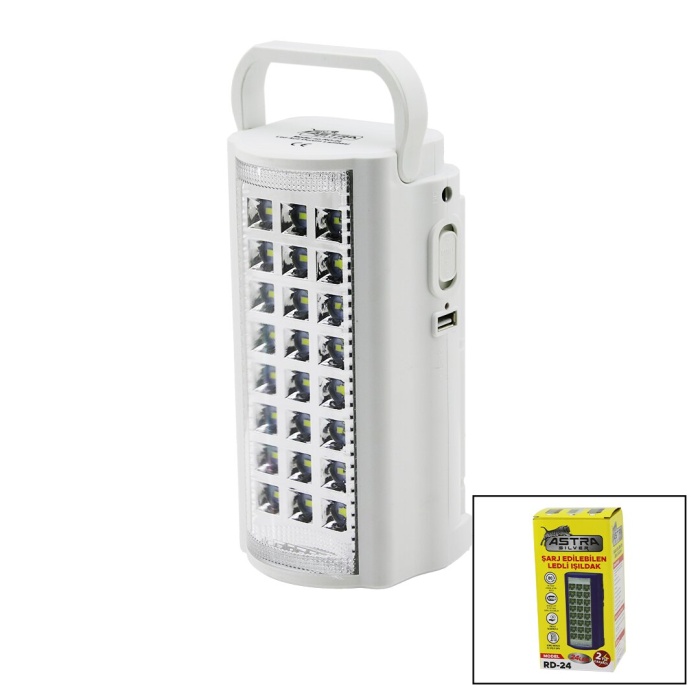 ASTRA SILVER RD-24 (24LED) (FİŞ ŞARJLI & POWERBANK) LEDLİ IŞILDAK LAMBA (6V 4.0AH AKÜ) (TAŞIMA KULPLU)*60