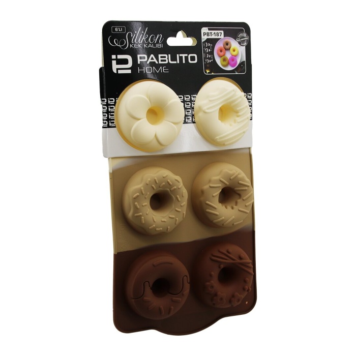 PABLITO HOME PBT-187 ( DONUT ŞEKİL ) ( 6LI = MİX MODEL ) ( MİNİ ) SİLİKON KEK KALIP ( ASKILIKLI )*12X20