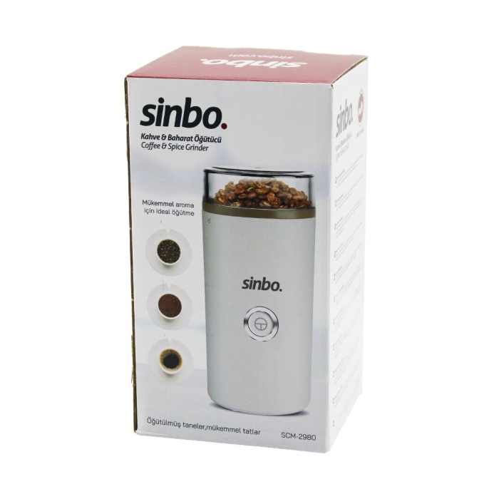 SİNBO SCM-2980 KAHVE & BAHARAT ÖĞÜTÜCÜ MAKİNE ( 2 BIÇAKLI ÇELİK ÖĞÜTME HAZNESİ ) (70GR ÖĞÜTME) (AC MOTOR=180W)*36