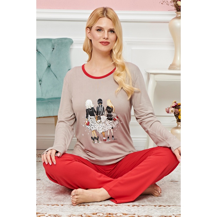 Bayan Uzun Kollu Pijama Takımı Model no 7619