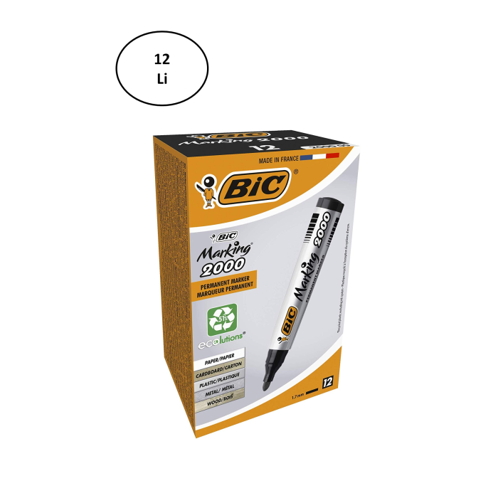 Bic Permanent Marker 2000 Yuvarlak Uç Siyah Kalem 12li