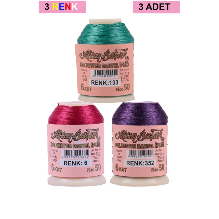 3 Adet Altınbaşak Oya ve Dantel İpi 20 gr - Turk - No: 006 - 352 - 133