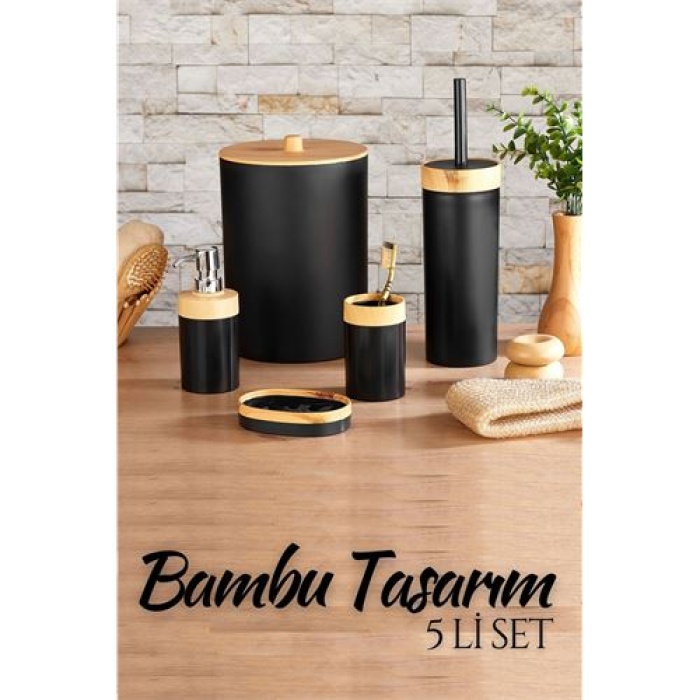 Turk 5 li Banyo Seti Bambu Design SİYAH