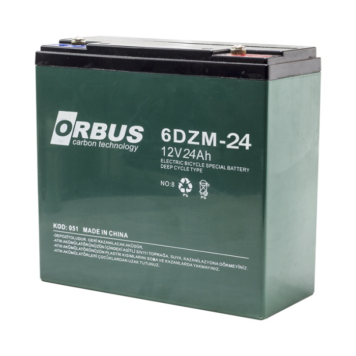 AKÜ 12 VOLT 24 AMPER ORBUS / KIJO ( 180 X 76 X 167 MM )  ( ELEKTRİKLİ BİSİKLET AKÜSÜ ) 6 DZM 24 (4767)