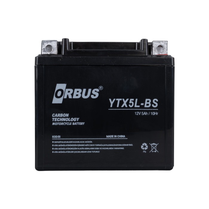 ORBUS YTX5L-BS 12V 5A MOTOSİKLET AKÜSÜ (114 X 70 X 106 MM) (1.8KG) (4767)