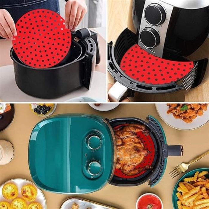 Renkli Isıya Dayanıklı Yıkanılabilir Silikon Fırın Ve Airfryer Yuvarlak Pişirme Matı 20 Cm (4767)