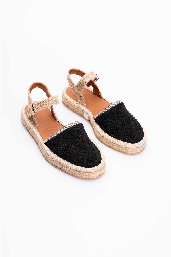 Beatriz Siyah Triko Espadril TaşlıM018B