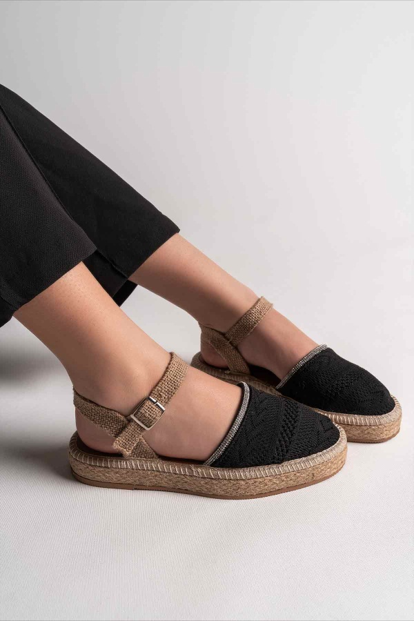 Beatriz Siyah Triko Espadril TaşlıM018B