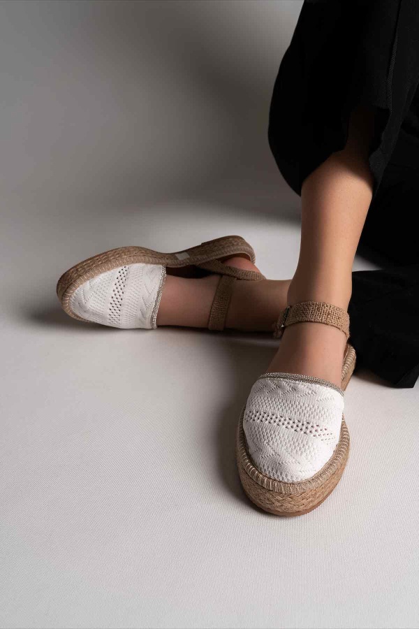 Beatriz Beyaz Triko Espadril TaşlıM018C