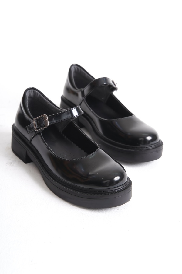 BALERİN SİYAH MAT RUGAN  KADIN LOAFER AYAKKABI M079A