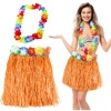 Hawaii Luau Aloha Turuncu Püsküllü 40 cm Etek ve Hawaii Kolye Seti