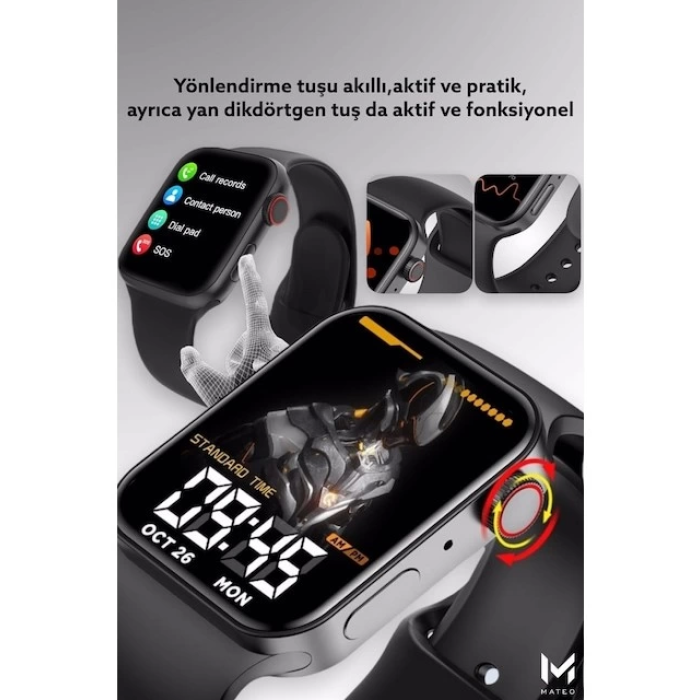 Konuşma Özellikli Smart Watch 7 Akıllı Saat Su Geçirmez Yan Tuşlu Köşeli Yeni Alüminyum Kasa (siyah)