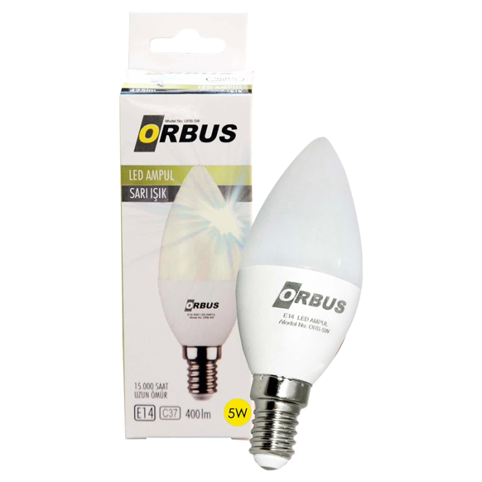 Orb-5ws C37 E14 4.8 Watt 425 Lümen Sarı Tasarruflu Ampül