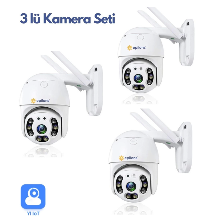 3 Adet Güvenlik Kamera Hd Lens İç Dış Mekan Suya Danıklı Ip Wifi Network