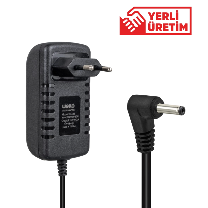 12 Volt - 3 Amper 3.5*1.35 Uçlu  Vera Yazar Kasa Pos Yerli Üretim Priz Tipi Plastik Kasa Adaptör