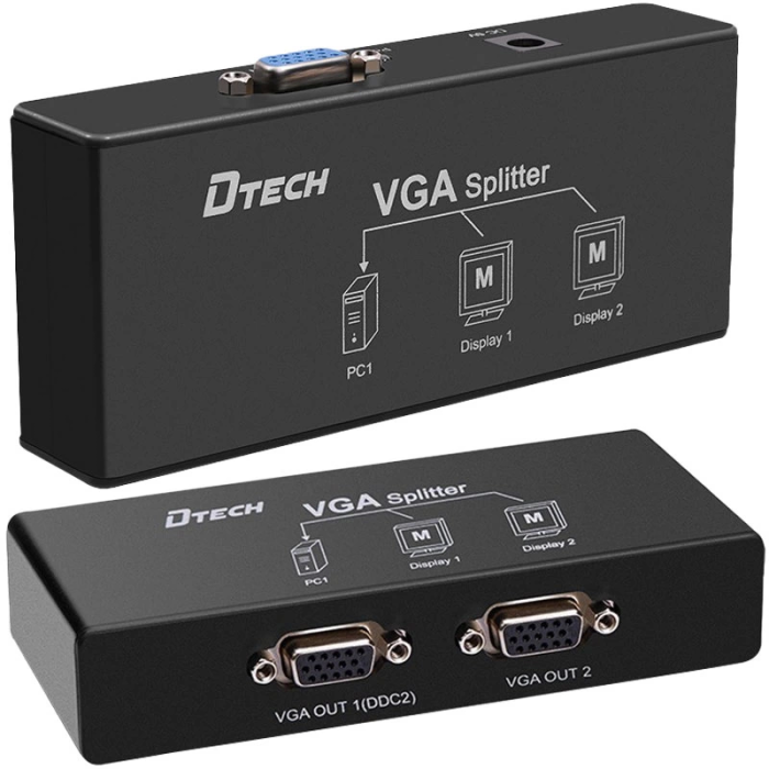 Dtech Df-2502 2 Port Vga Splıtter Dağıtıcı Plastik Kasa 250mhz - 1920x1080