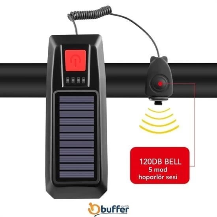 Solar Enerjili Usb İle Şarj Edilebilir Ledli Bisiklet Feneri Kornalı Ve Su Geçirmez Far