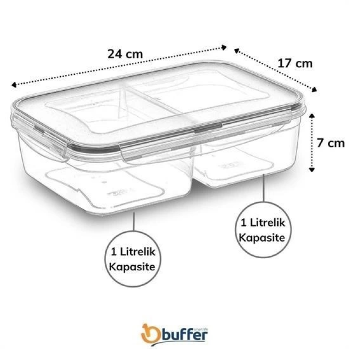 2 Bölmeli 1+1 Litre Kilitli Kapaklı Erzak Saklama Kabı Lc-525