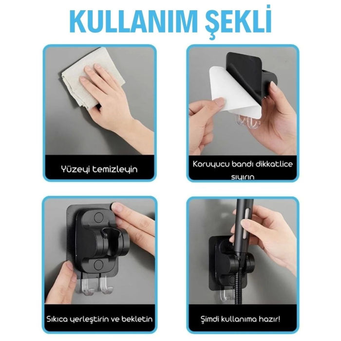 Kendiliğinden Güçlü Yapışkanlı Askılı Duş Başlık Tutucu