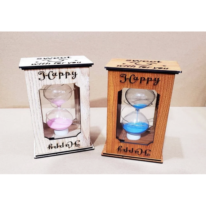 Işıklı Ahşap Şık Dekoratif Cam Kum Saati (pembe)