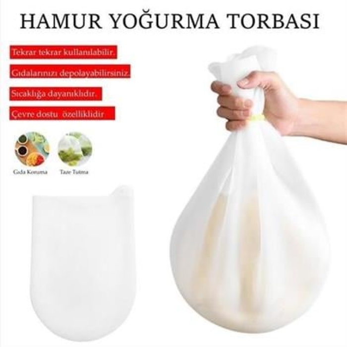 BUFFER® Orta Hamur Torbası Silikon Şeffaf Hamur Yoğurma Torbası Ekmek Makarna Mantı  Hamuru Kolay Yo