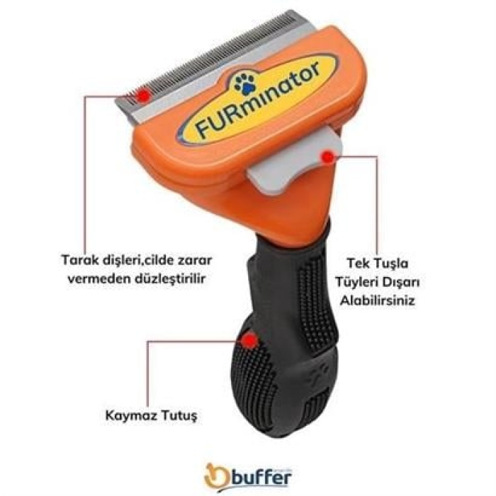 BUFFER® Uzun Tüylü Köpekler İçin Kolay Tarama Fırçası Temizlenebilir Çelik Tarak Tüy Toplayıcı Mediu