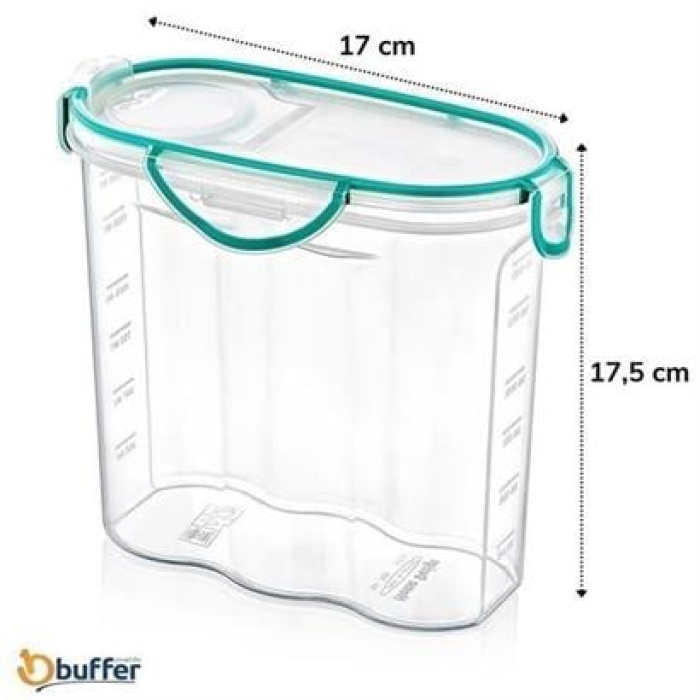 BUFFER® Kilitli Kapaklı Contalı Hava,Su Sıvı Geçirmez 1,7 Litre Erzak Saklama Kabı-SA585