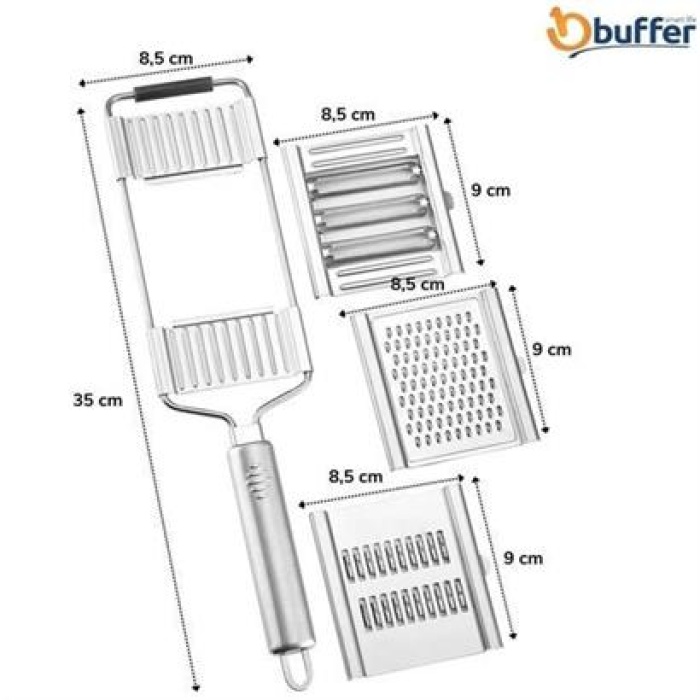 BUFFER® Ayarlanabilir 3 Farklı Başlıklı Tutmalı Sebze Dilimleyici Peynir Rendeleyici Aparat