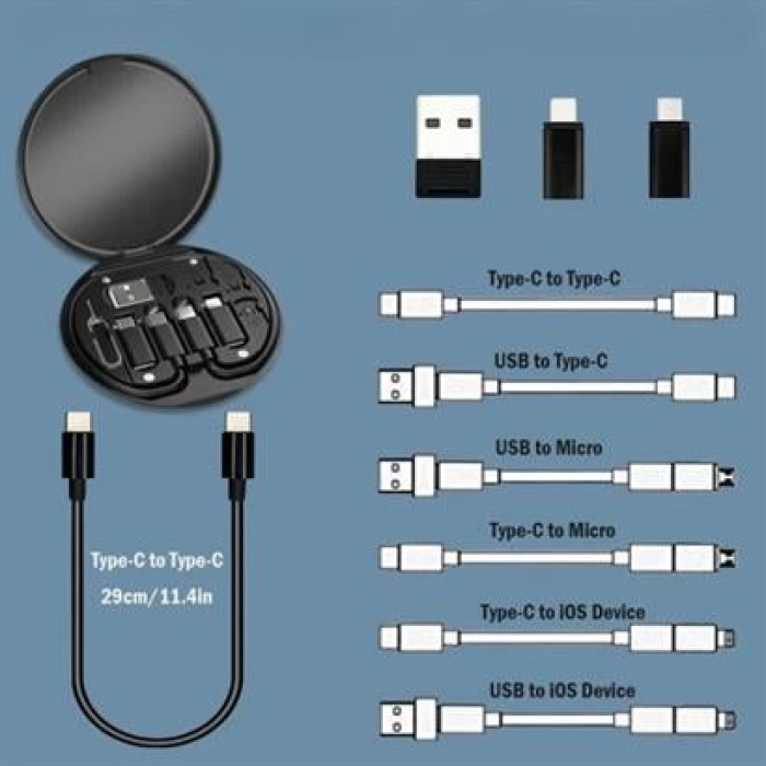 BUFFER® 60w Destekli Kablo Kutusu Seyahat Kablo Seti 5i 1 arada USB Type-C Şarj Kablosu Seti