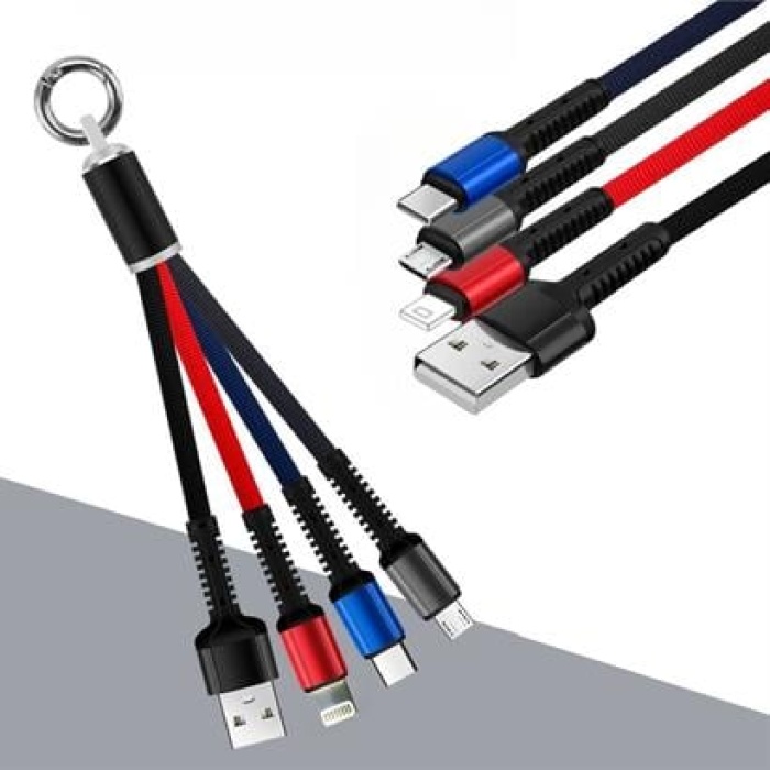 BUFFER® Işıklı Anahtarlık Model 3 in 1 USB Çıkışlı MİKRO,TYPE-C ve İphone Uyumlu Şarj Kablosu