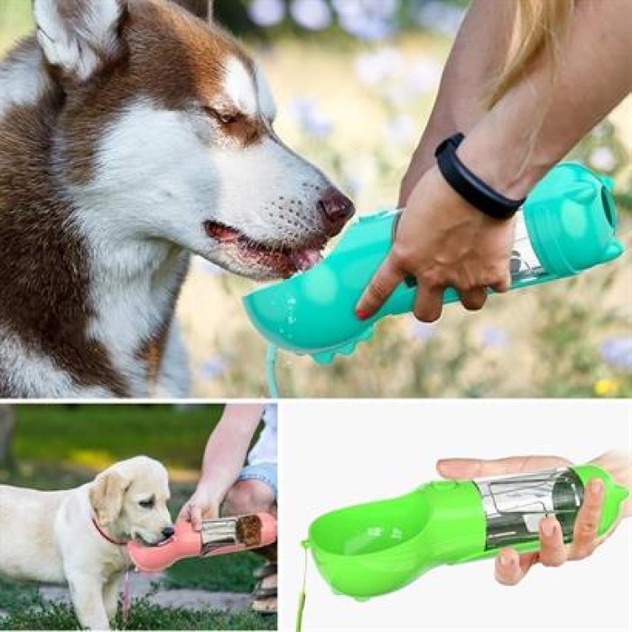 BUFFER® Taşınabilir Hazneli Mama Kaplı ,Kaka Poşetli Kedi,Köpek Suluğu-300ml