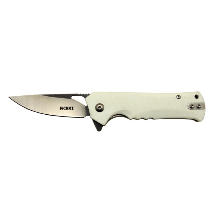 Crkt Muskie 202 AWY Beyaz Kamp / Outdoor Çakı 18cm - Yarı Otomatik, Kemerlikli, Kutulu