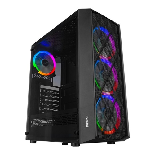 EVEREST BUMPY PSU YOK 4x12CM RGB FAN ATX TEMPERED GLASS 2xUSB2.0/1xUSB3.0 SİYAH MID TOWER GAMİNG KASA