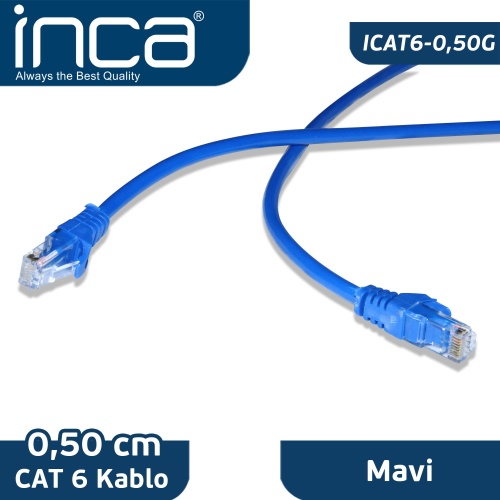 INCA ICAT6-050 CAT6 0,50cm MAVİ PATCH KABLO