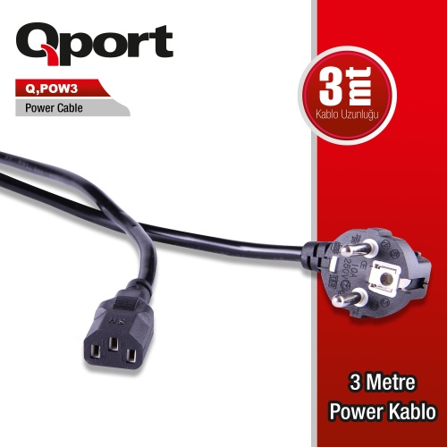 QPORT Q-POW3  Q-POW3 3 METRE PC POWER KABLOSU