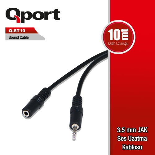 QPORT 10 METRE 3.5 SES-STEREO UZATMA KABLOSU (ERKEK-DİŞİ) Q-ST10