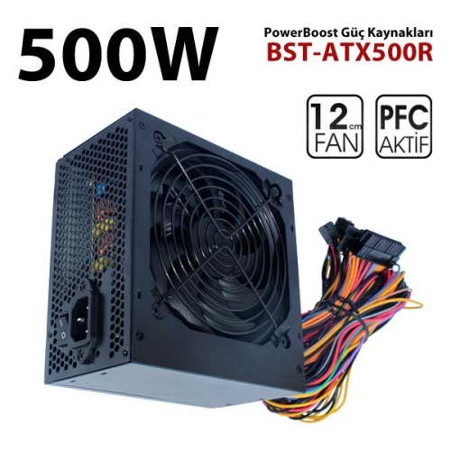 PowerBoost  BST-ATX500R QUARK 500w APFC 12cm Fanlı ATX PSU Power kablo (Retail Box)