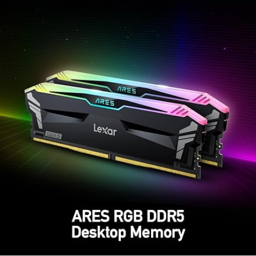 LEXAR LD5EU016G-R6400GDLA ARES RAM DT DDR5 UDIMM 2X16GB 6400 CL32 1.4V MEMORY WITH HEATSINK AND RGB LIGHTING DUAL PACK BLACK COLOR