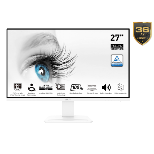 27 MSI PRO MP273AW 1920x1080 (FHD) FLAT IPS 100HZ ANTI-GLARE BEYAZ MONITOR