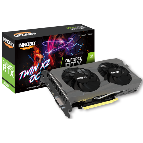 INNO3D N30502-08D6-1711VA41, TWIN X2, RTX3050, 8Gb, 128Bit, GDDR6, 1xDVI, 1xHDMI, 1xDP GAMING Ekran Kartı