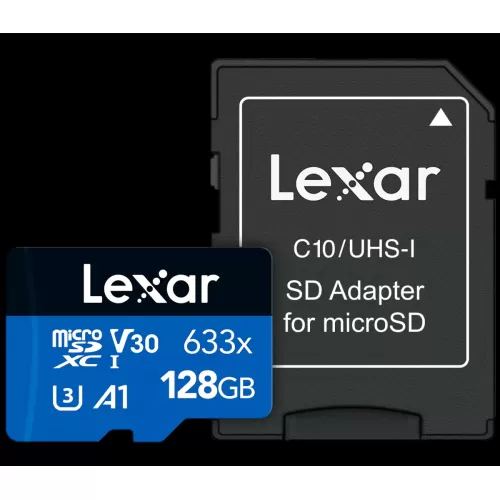 LEXAR 256GB LSDMI256BB633A 633X MIKRO SDXC UHS-I WITH SD ADAPTER 100MB/S READ 45MB/S WRITE C10 A1 V30 U3