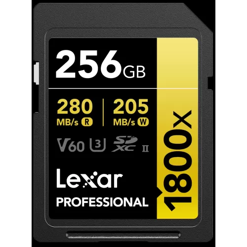 256GB LSD1800256G-BNNNG SD PROFESSIONAL 1800X SDXC UHS-II CARDS UP TO 280MB/S READ 210MB/S WRITE C10 V60 U3