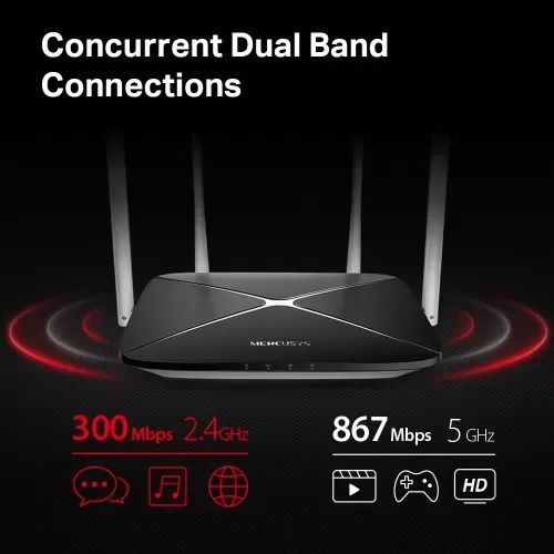 MERCUSYS AC12, AC1200, 4Port, 300-867Mbps, DualBand, Masaüstü, Megabit, Router