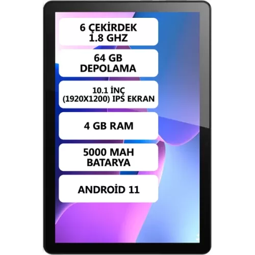 LENOVO  TAB M10 GEN3 ZAAG0003TR 4GB DDR4 64 GB 10.1 FHD IPS HD TABLET